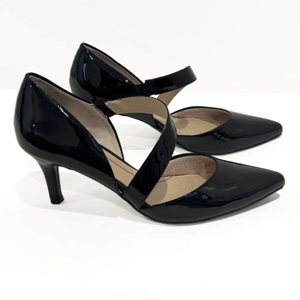 Life Stride Soft System Suki Black Patent Strappy Heel